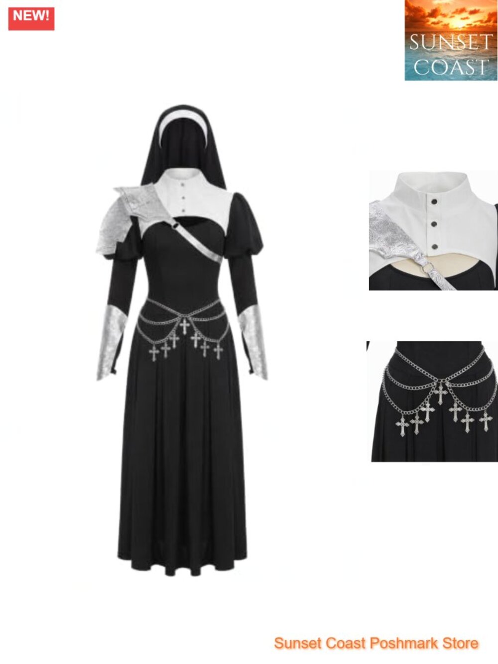 Cosplay Nun Dress with Armor Gauntlets & Shoulder Pauldrons